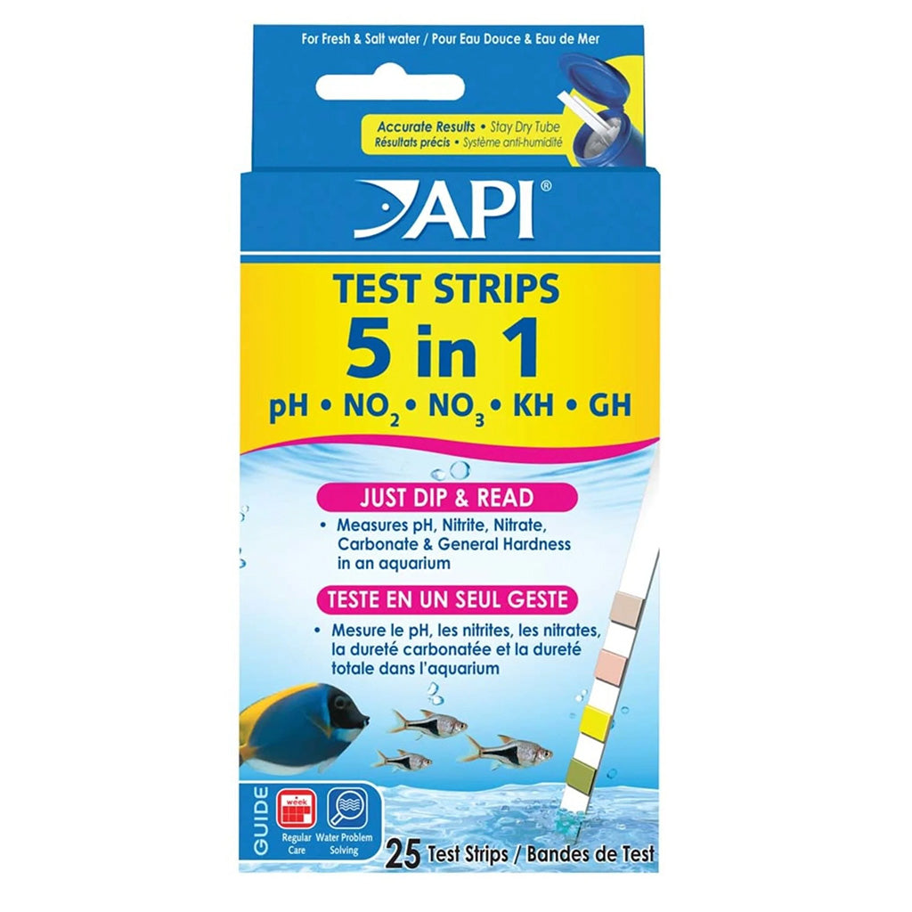 5-in-1 Aquarium Test Strips (Freshwater & Saltwater Aquariums) 25 count