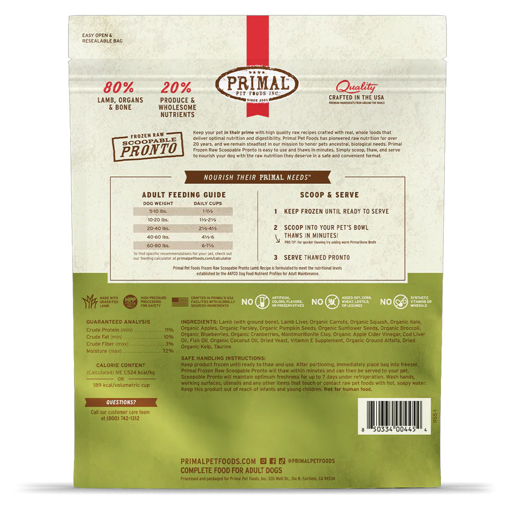 Lamb Pronto Frozen Raw for Dogs 4lb