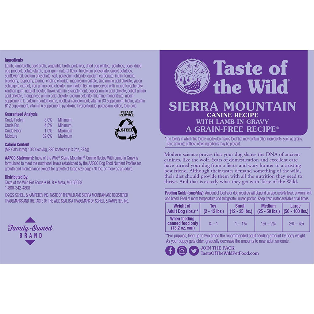 Sierra Mountain w/ Lamb in Gravy Canned Food for Dogs 13.2oz