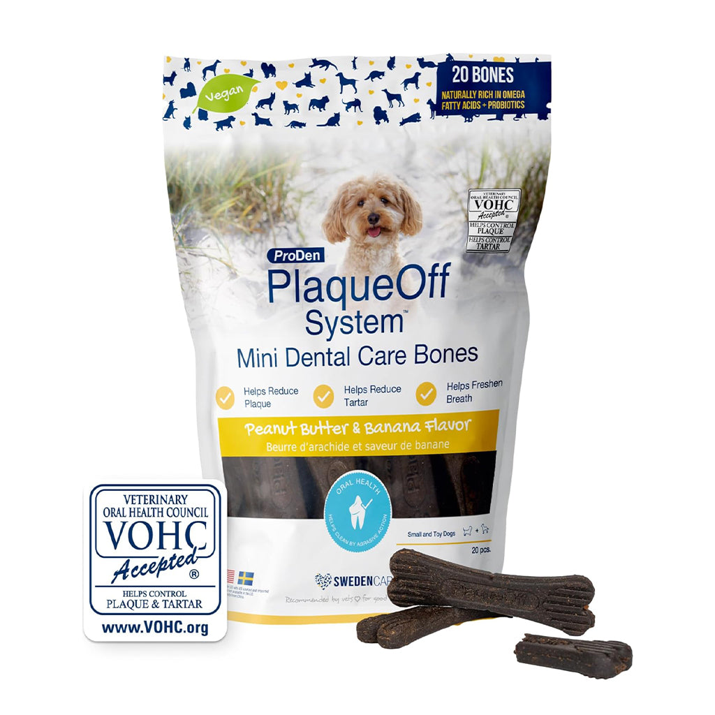 PlaqueOff Peanut Butter Banana Flavor Mini Dental Care Bones 20ct